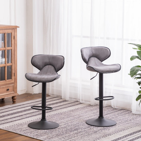 English Elm Masaccio Swivel Barstools Adjustable Height Faux Leather Chrome Base Set of 2 Gray T2574P165092