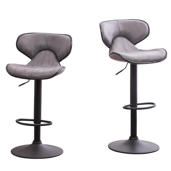 English Elm Masaccio Swivel Barstools Adjustable Height Faux Leather Chrome Base Set of 2 Gray T2574P165092