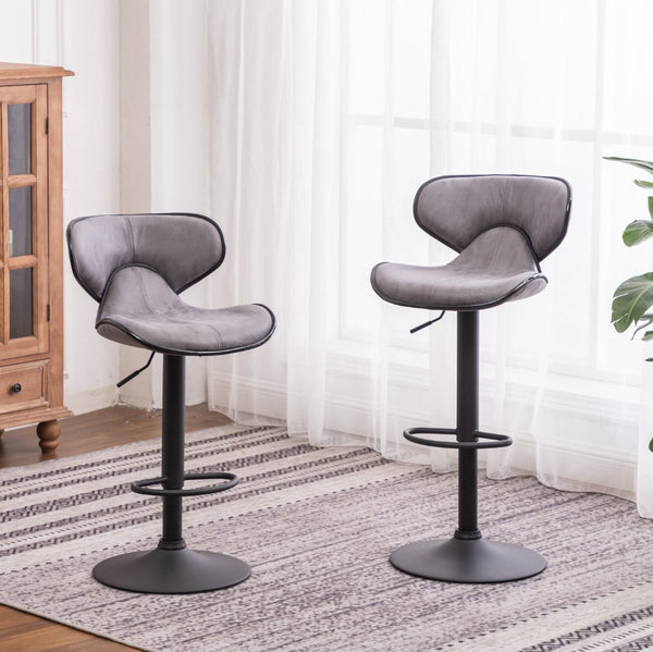 English Elm Masaccio Swivel Barstools Adjustable Height Faux Leather Chrome Base Set of 2 Gray T2574P165092