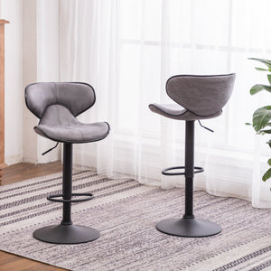 English Elm Masaccio Swivel Barstools Adjustable Height Faux Leather Chrome Base Set of 2 Gray T2574P165092