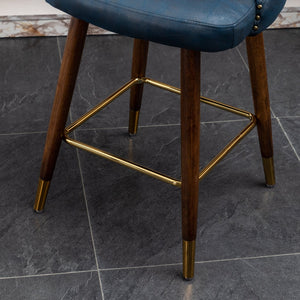 English Elm Nevis Mid-century Wingback Counter Stools Tufted Faux Suede Nailhead Walnut Legs Set Blue T2574P165097