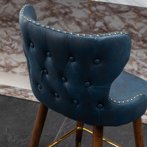 English Elm Nevis Mid-century Wingback Counter Stools Tufted Faux Suede Nailhead Walnut Legs Set Blue T2574P165097