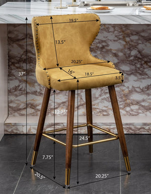 English Elm Nevis Mid-century Wingback Counter Stools Tufted Faux Suede Nailhead Walnut Legs Set Blue T2574P165097