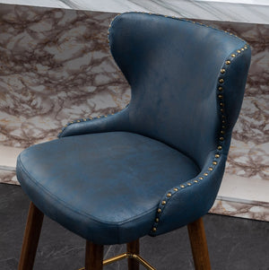 English Elm Nevis Mid-century Wingback Counter Stools Tufted Faux Suede Nailhead Walnut Legs Set Blue T2574P165097