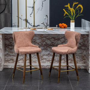 English Elm Nevis Mid-century Wingback Counter Stools Tufted Faux Suede Nailhead Walnut Legs Set Pink T2574P165098