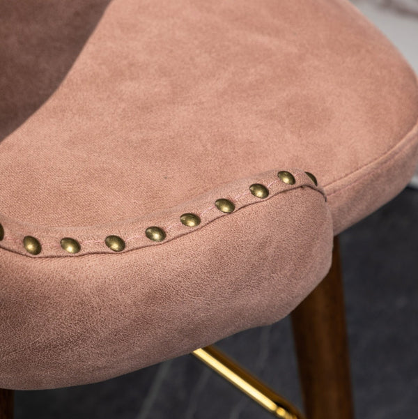English Elm Nevis Mid-century Wingback Counter Stools Tufted Faux Suede Nailhead Walnut Legs Set Pink T2574P165098