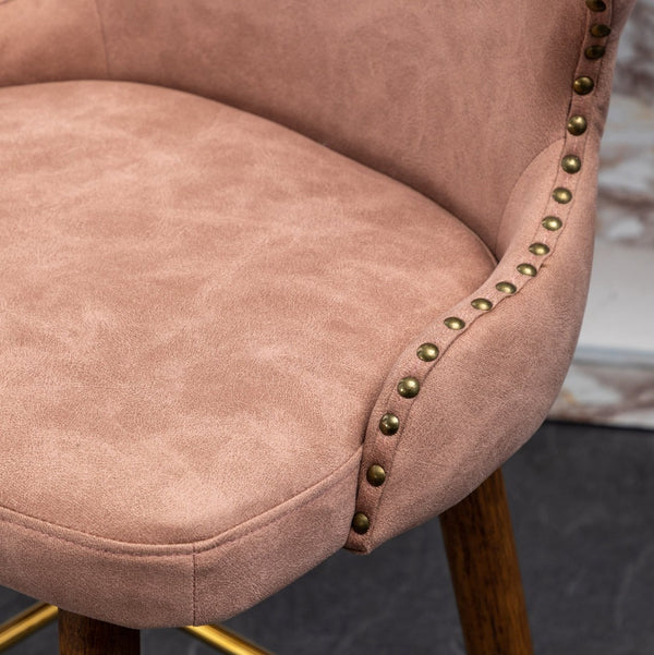 English Elm Nevis Mid-century Wingback Counter Stools Tufted Faux Suede Nailhead Walnut Legs Set Pink T2574P165098