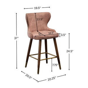 English Elm Nevis Mid-Century Wingback Counter Stools Tufted Suede Nailhead Walnut Legs Set T2574P165098
