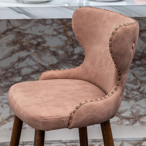 English Elm Nevis Mid-century Wingback Counter Stools Tufted Faux Suede Nailhead Walnut Legs Set Pink T2574P165098