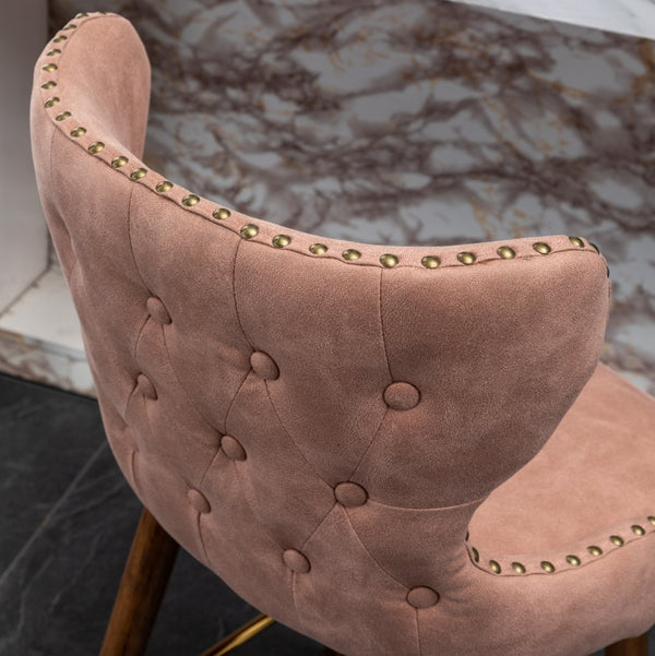 English Elm Nevis Mid-century Wingback Counter Stools Tufted Faux Suede Nailhead Walnut Legs Set Pink T2574P165098