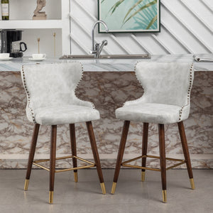 English Elm Nevis Mid-century Wingback Counter Stools Tufted Faux Suede Nailhead Walnut Legs Set Off-White T2574P165099