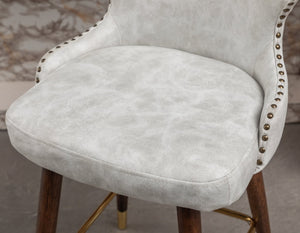 English Elm Nevis Mid-century Wingback Counter Stools Tufted Faux Suede Nailhead Walnut Legs Set Off-White T2574P165099