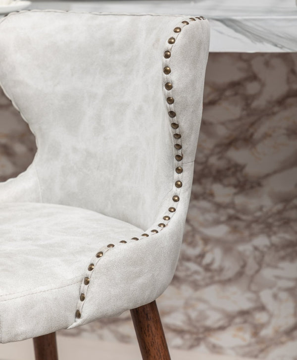 English Elm Nevis Mid-century Wingback Counter Stools Tufted Faux Suede Nailhead Walnut Legs Set Off-White T2574P165099