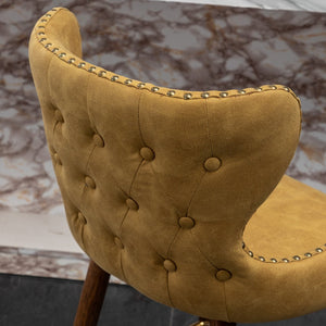 English Elm Nevis Mid-century Wingback Counter Stools Tufted Faux Suede Nailhead Walnut Legs Set Yellow T2574P165100