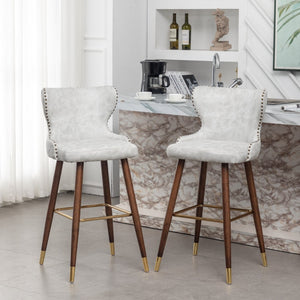 English Elm Nevis Wingback Barstool Set of 2 Tufted Suede Nailhead Trim Walnut Legs Kitchen Island T2574P165103