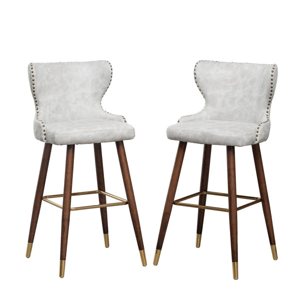 English Elm Nevis Wingback Barstool Set of 2 Tufted Suede Nailhead Trim Walnut Legs Kitchen Island T2574P165103