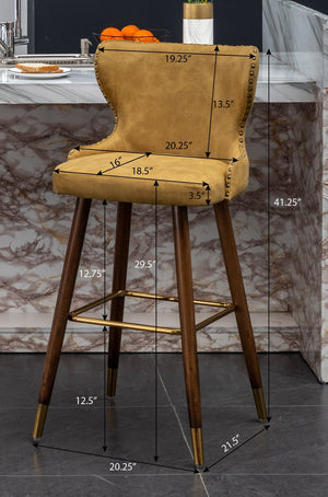 English Elm Nevis Wingback Barstool Set of 2 Tufted Suede Nailhead Trim Walnut Legs Kitchen Island T2574P165103