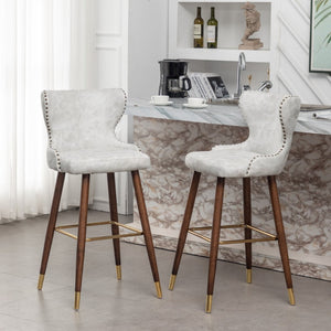 English Elm Nevis Wingback Barstool Set of 2 Tufted Suede Nailhead Trim Walnut Legs Kitchen Island T2574P165103