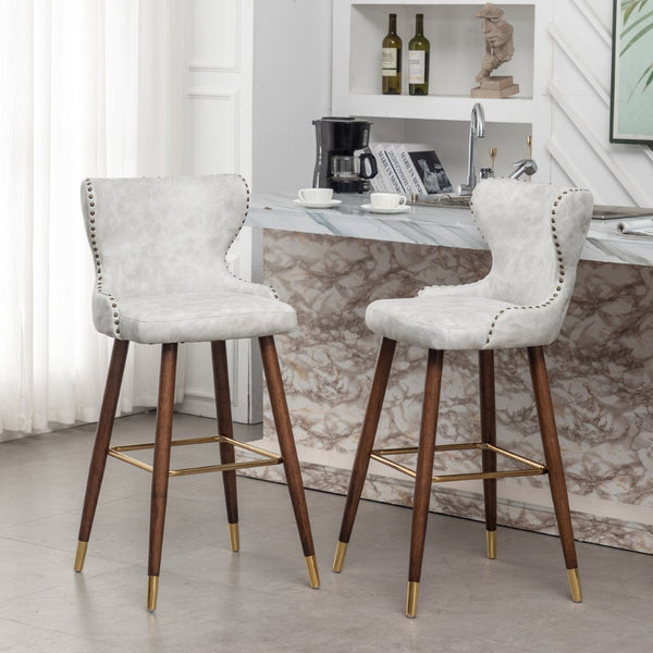 English Elm Nevis Wingback Barstool Set of 2 Tufted Suede Nailhead Trim Walnut Legs Kitchen Island T2574P165103