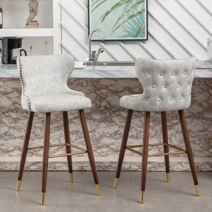 English Elm Nevis Wingback Barstool Set of 2 Tufted Suede Nailhead Trim Walnut Legs Kitchen Island T2574P165103