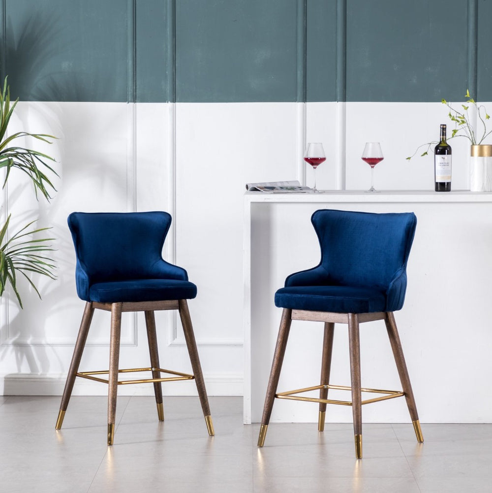 English Elm Leland Wingback Velvet Counter Stools Set of 2 Mid-Century Kitchen Island Seating T2574P165106