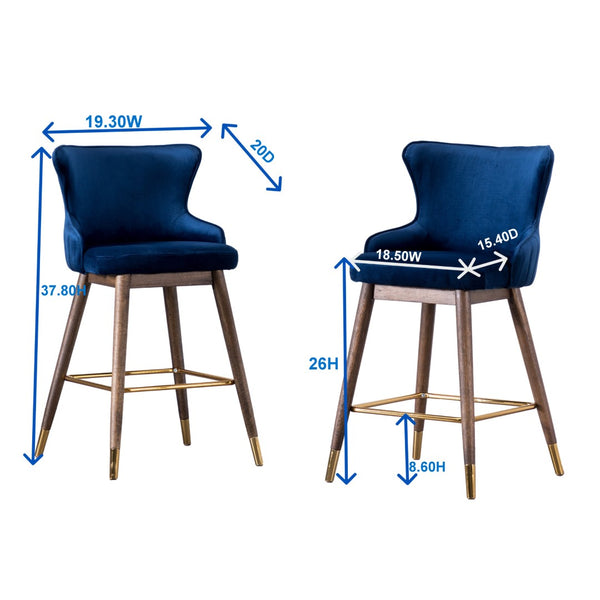 English Elm Leland Wingback Velvet Counter Stools Set of 2 Mid-Century Kitchen Island Seating T2574P165106