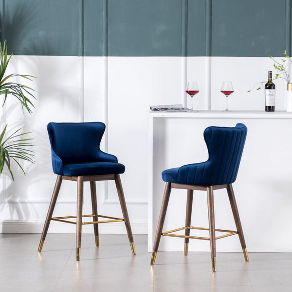 English Elm Leland Wingback Velvet Counter Stools Set of 2 Mid-Century Kitchen Island Seating T2574P165106