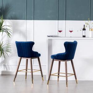 English Elm Leland Wingback Velvet Counter Stools Set of 2 Mid-Century Kitchen Island Seating T2574P165106