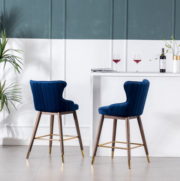 English Elm Leland Wingback Velvet Counter Stools Set of 2 Mid-Century Kitchen Island Seating T2574P165106