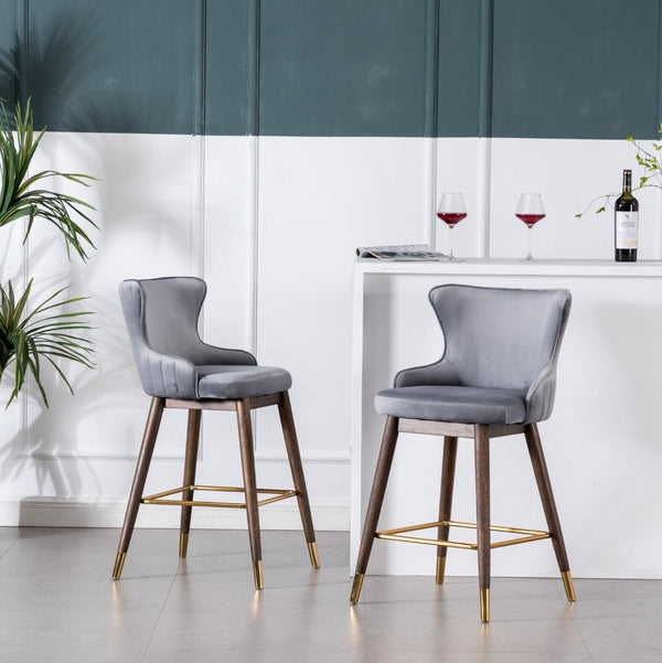 English Elm Leland Velvet Wingback Counter Stools Set of 2 with Channel Stitching and Walnut Legs T2574P165108