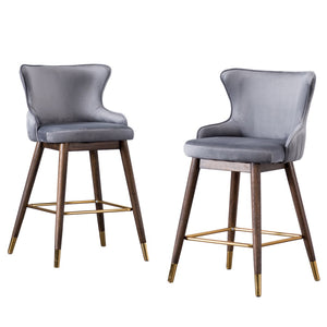 English Elm Leland Velvet Wingback Counter Stools Set of 2 with Channel Stitching and Walnut Legs T2574P165108