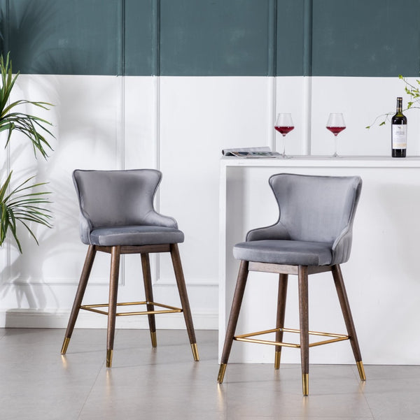 English Elm Leland Velvet Wingback Counter Stools Set of 2 with Channel Stitching and Walnut Legs T2574P165108