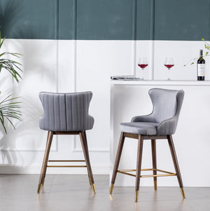 English Elm Leland Velvet Wingback Counter Stools Set of 2 with Channel Stitching and Walnut Legs T2574P165108