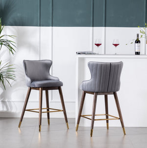 English Elm Leland Velvet Wingback Counter Stools Set of 2 with Channel Stitching and Walnut Legs T2574P165108