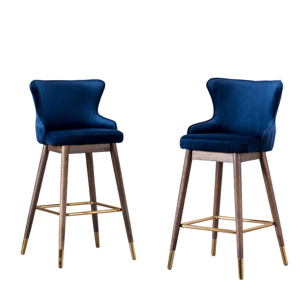 English Elm Leland Wingback Velvet Barstools Set of Two with Channel Stitching Mid-Century Style T2574P165110
