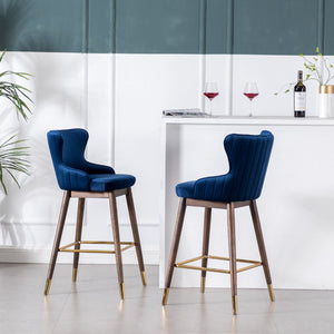 English Elm Leland Wingback Velvet Barstools Set of Two with Channel Stitching Mid-Century Style T2574P165110