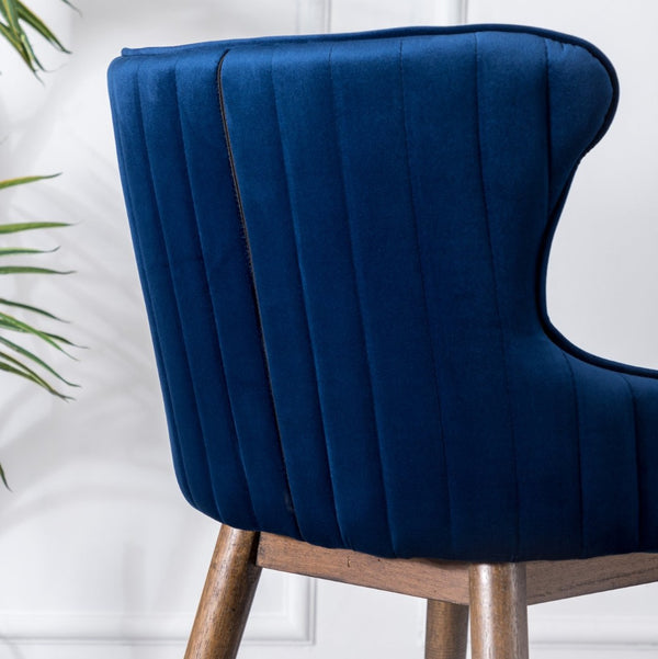 English Elm Leland Wingback Velvet Barstools Set of Two with Channel Stitching Mid-Century Style T2574P165110