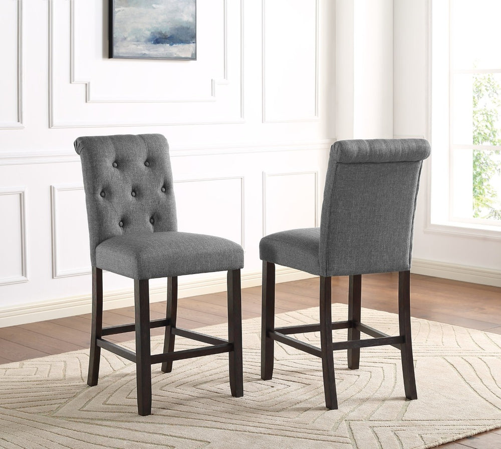 English Elm Leviton Tufted High Back Counter Stools Set of 2 Upholstered Grey Fabric Seats T2574P165115