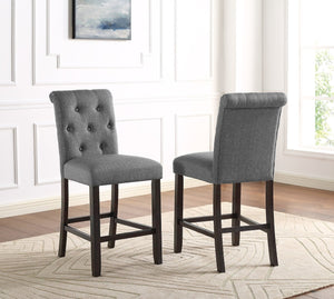 English Elm Leviton Tufted High Back Counter Stools Set of 2 Upholstered Grey Fabric Seats T2574P165115