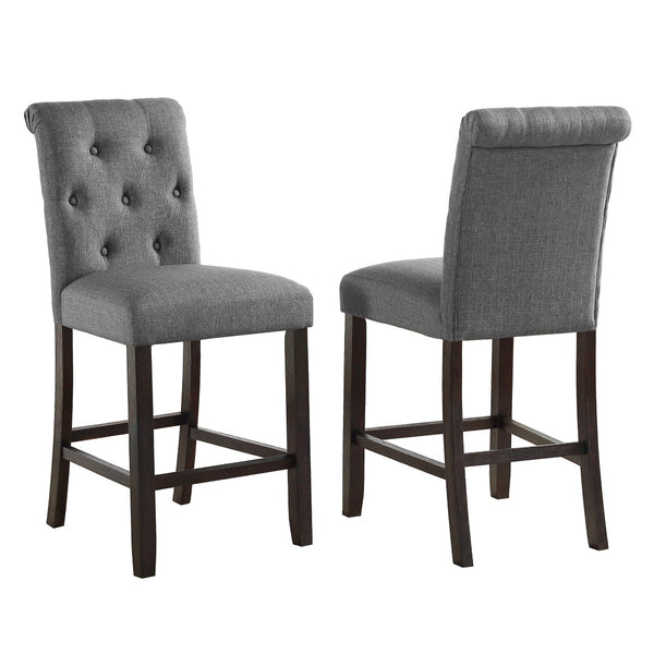 English Elm Leviton Tufted High Back Counter Stools Set of 2 Upholstered Grey Fabric Seats T2574P165115