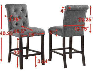 English Elm Leviton Tufted High Back Counter Stools Set of 2 Upholstered Grey Fabric Seats T2574P165115