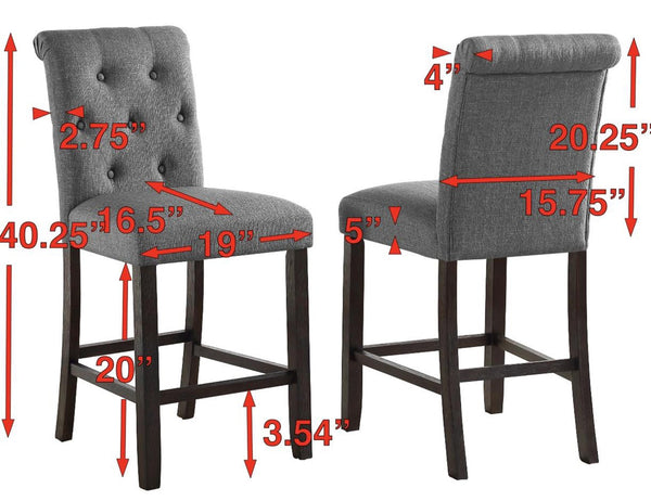 English Elm Leviton Tufted High Back Counter Stools Set of 2 Upholstered Grey Fabric Seats T2574P165115