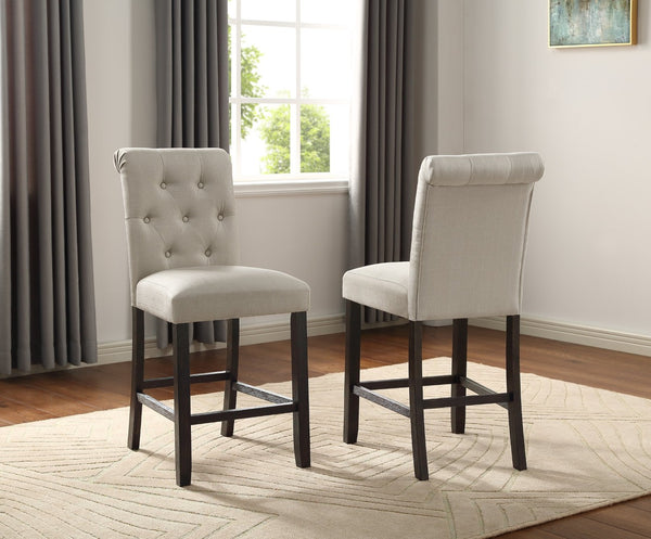 English Elm Leviton Button Tufted Counter Stools Set of 2 Solid Wood Espresso Legs Tan Fabric T2574P165116