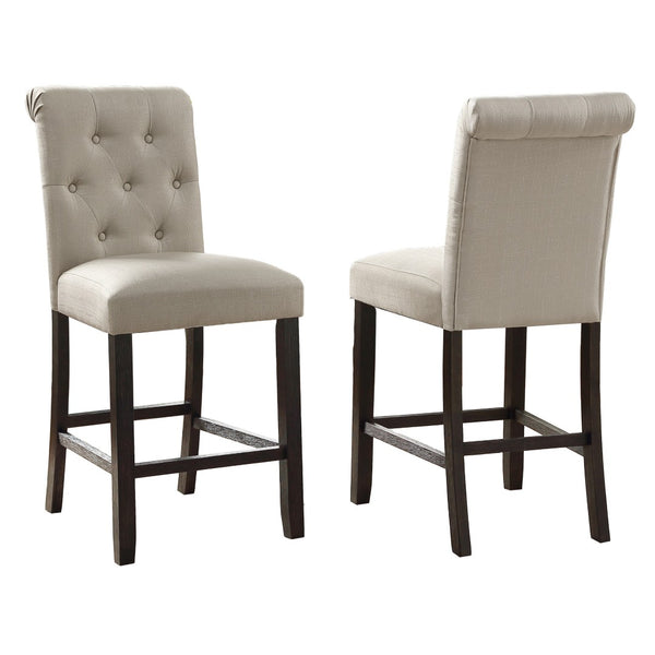 English Elm Leviton Button Tufted Counter Stools Set of 2 Solid Wood Espresso Legs Tan Fabric T2574P165116