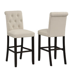 English Elm Leviton Button Tufted Upholstered Barstool Set Rubberwood Legs Kitchen Island Seating T2574P165119