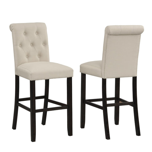 English Elm Leviton Button Tufted Upholstered Barstool Set Rubberwood Legs Kitchen Island Seating T2574P165119