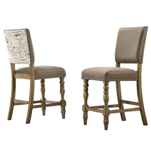 English Elm Birmingham Script Back Counter Stools Rustic Rubberwood Frame Nailhead Trim Set of 2 T2574P165120