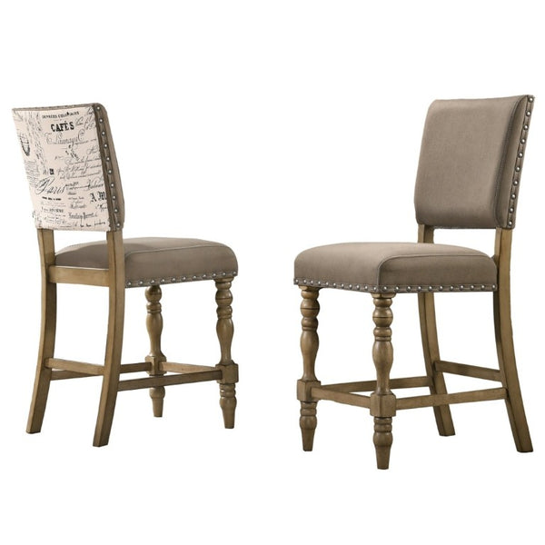 English Elm Birmingham Script Back Counter Stools Rustic Rubberwood Frame Nailhead Trim Set of 2 T2574P165120