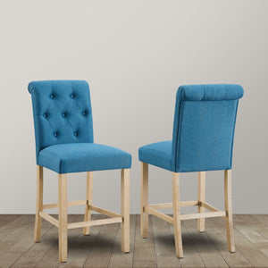 English Elm Siena Tufted Curved Back Linen Upholstered Counter Stools Set of 2 Wood Frame Blue T2574P165121