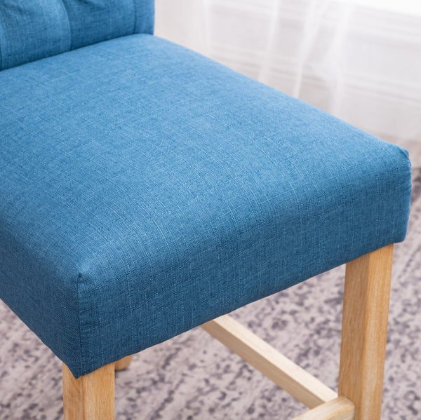 English Elm Siena Tufted Curved Back Linen Upholstered Counter Stools Set of 2 Wood Frame Blue T2574P165121